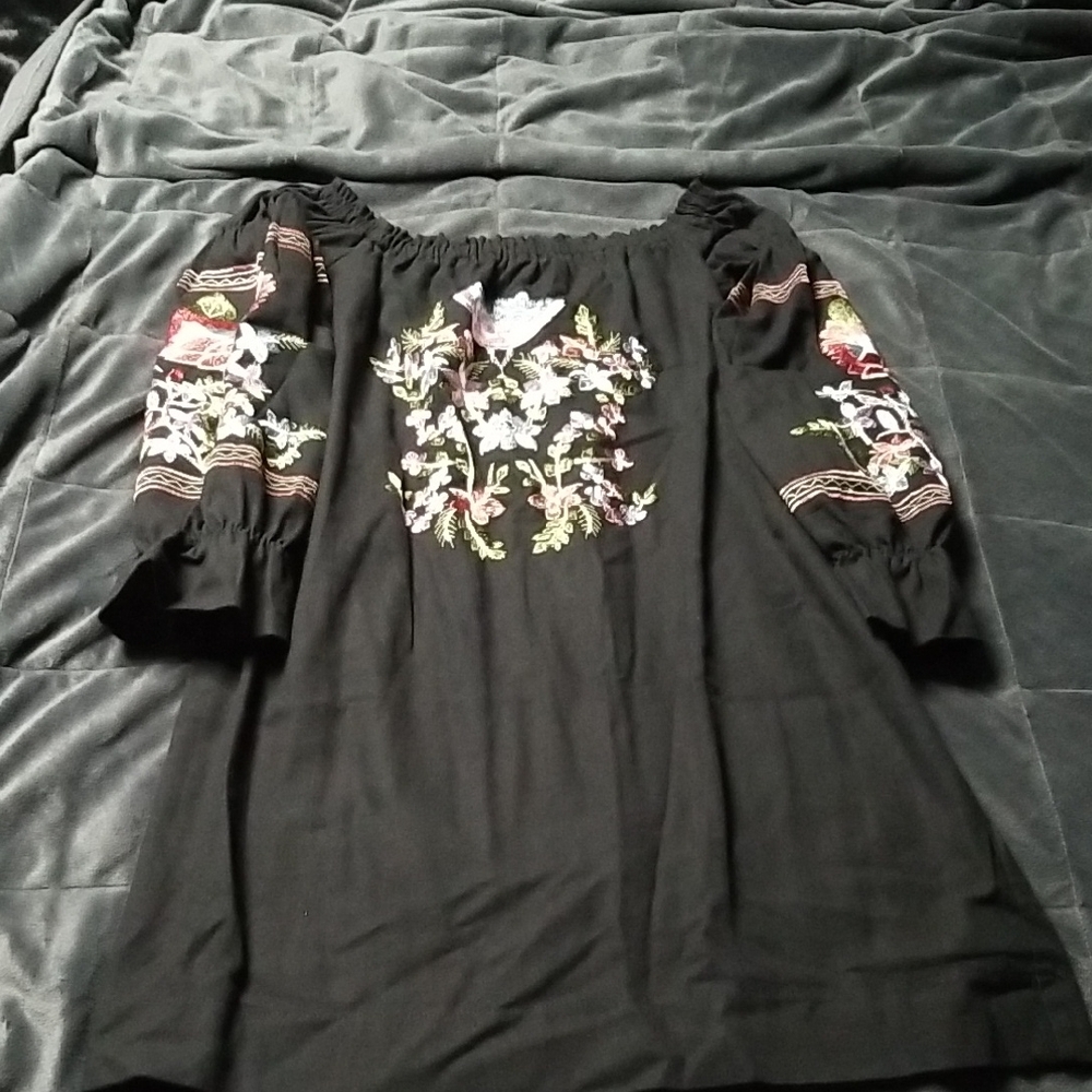 Rebellion Black Top with Floral Accents